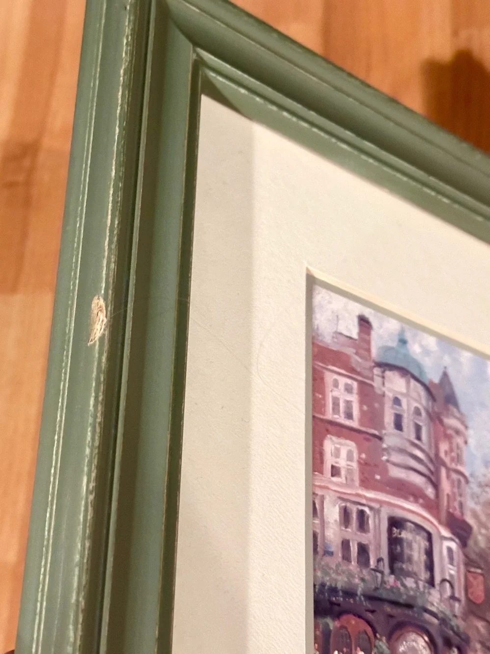 Thomas Kinkade Bloomsbury Cafe Framed Art Print w/ COA Sage Green Frame 12x12